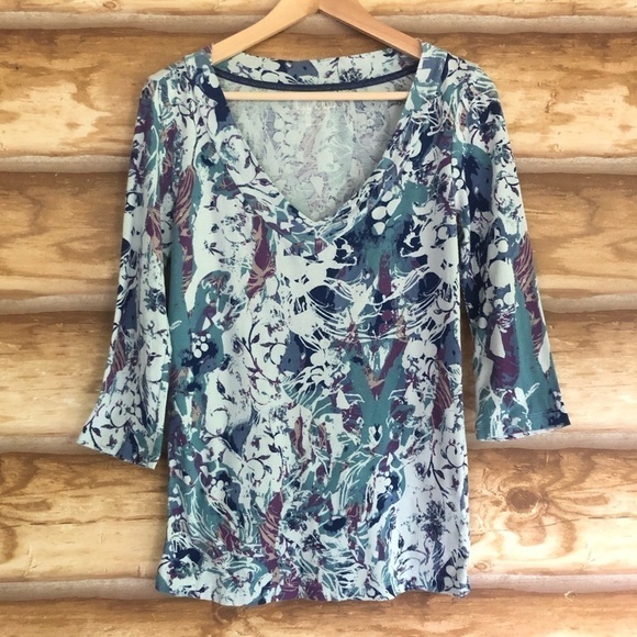 Nicole Miller New York abstract print v-neck knit cotton top size M - Picture 2 of 8